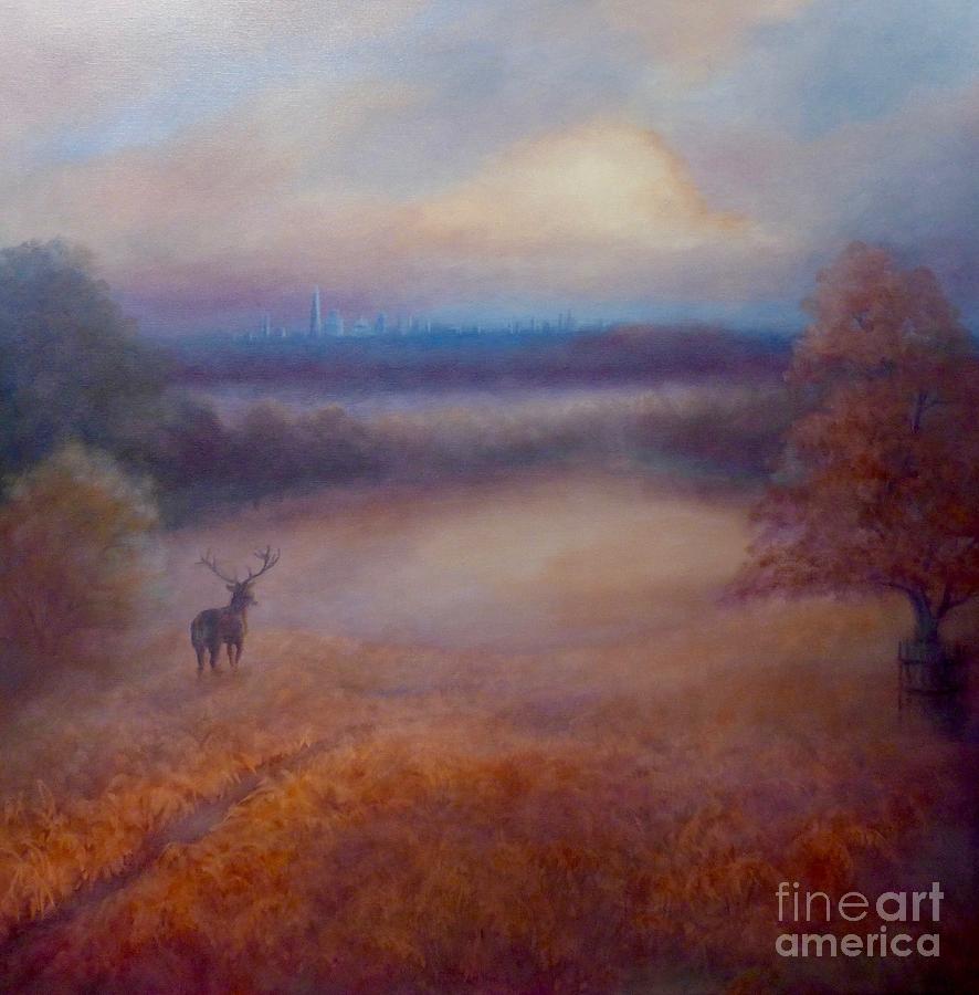 Tree Painting - Richmond Park With City View, 2020 by Lee Campbell