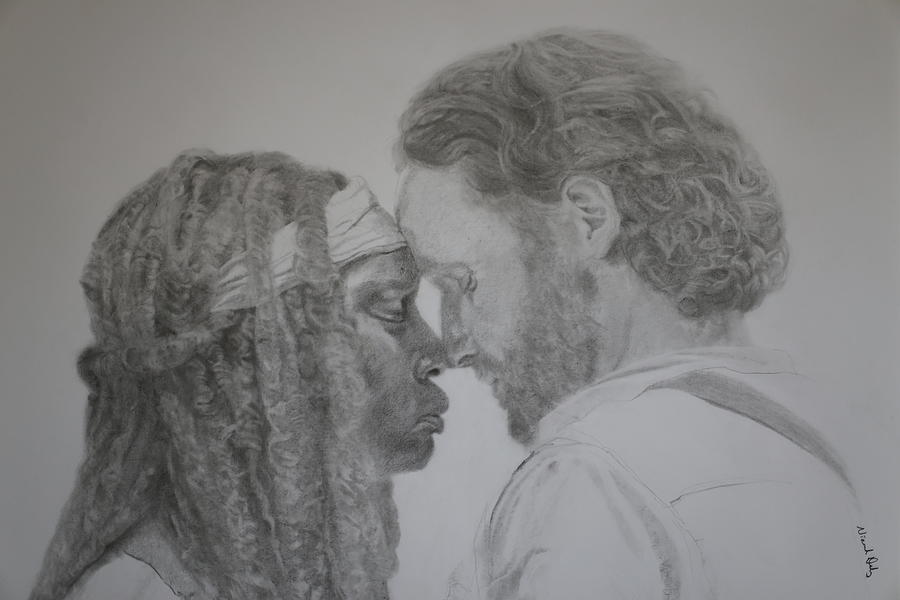 Celebrity Drawing - Rick and Michone / Andrew Lincoln and Danai  Gurira by Niamh Daly