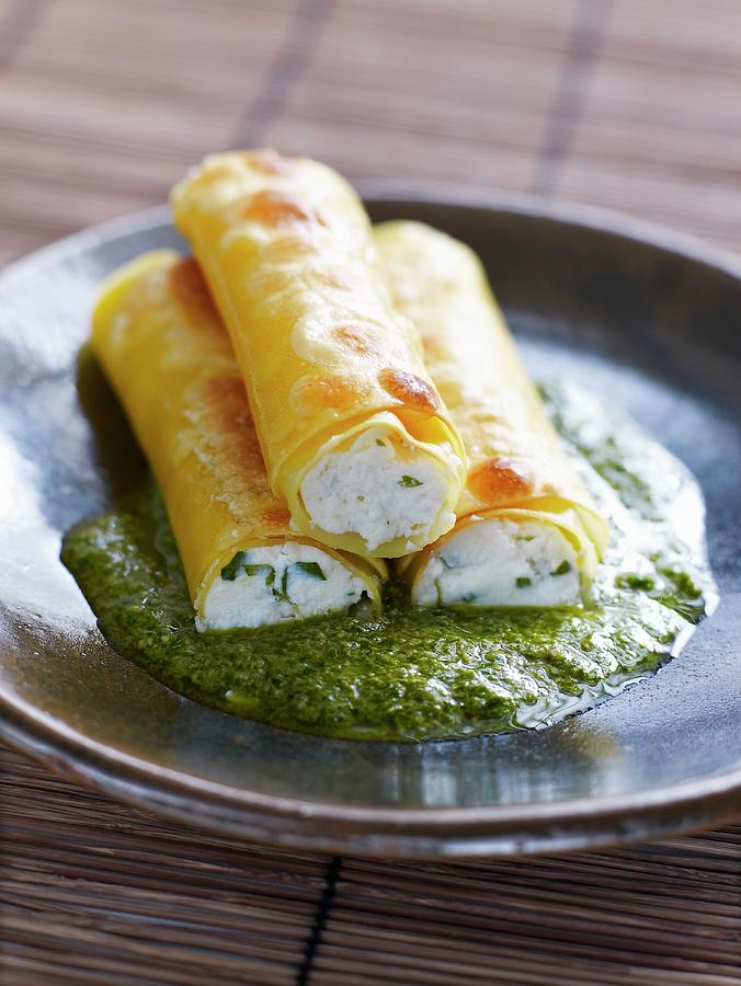 Ricotta And Tarragon Cannellonis With Pesto Photograph by Amiel