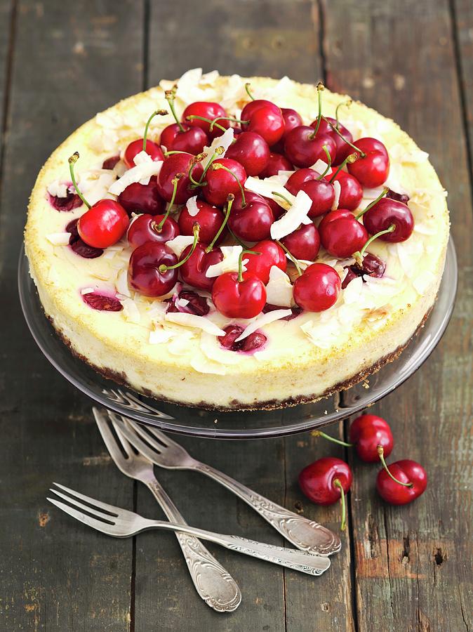 Ricotta Cake With Cherries And Coconut Photograph by Rua Castilho