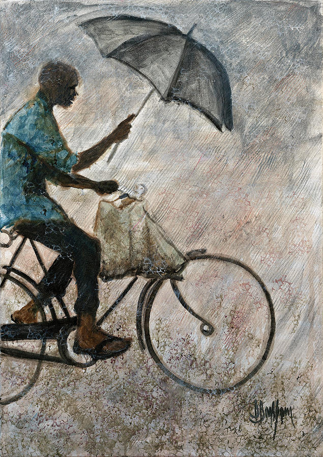 Rider In The Rain Painting by David Barkham Rider In The Rain Painting by David Barkham