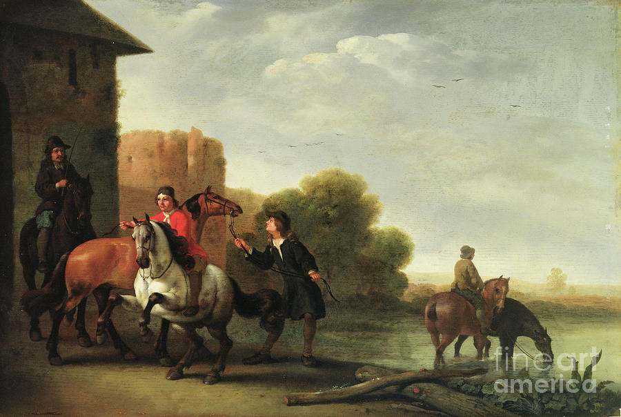 Riders Watering Their Horses Painting by Philips Wouwermans Or Wouvermans