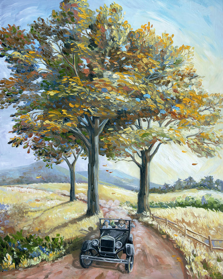 Fall Painting - Riding in an Old Model T by Paula McHugh