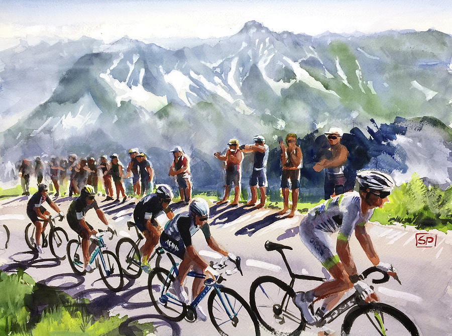 Riding the Alpes 2018 Painting by Shirley Peters