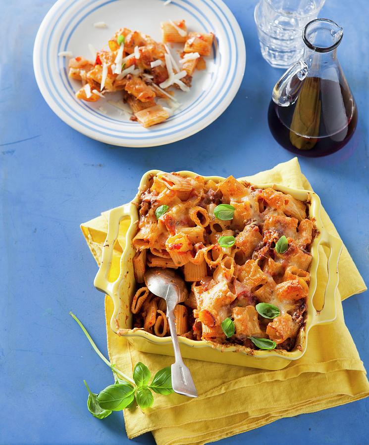 Rigatoni Bake With Sausages And Tomatoes Photograph by Peter Kooijman