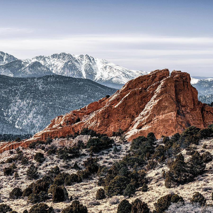 Colorado Springs Photograph - Right Panel 3 of 3 - Pikes Peak Panoramic Mountain Landscape with Garden of the Gods by Gregory Ballos