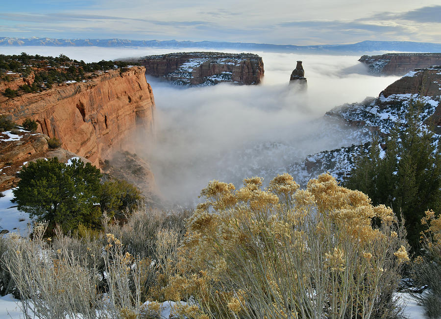 Rim Rock Drive View of Fogged Independence Canyon Photograph by Ray Mathis