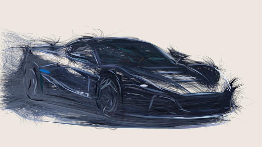 Rimac C Two Drawing Digital Art by CarsToon Concept