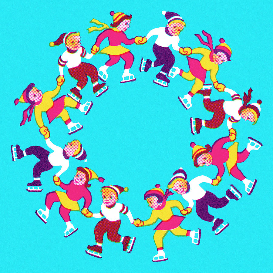 Sports Drawing - Ring of Ice Skaters by CSA Images
