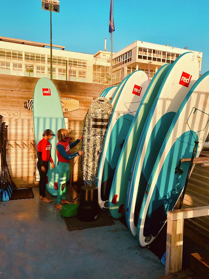 Rinsing Surfboards In Barcelona Photograph by Funkpix Photo Hunter