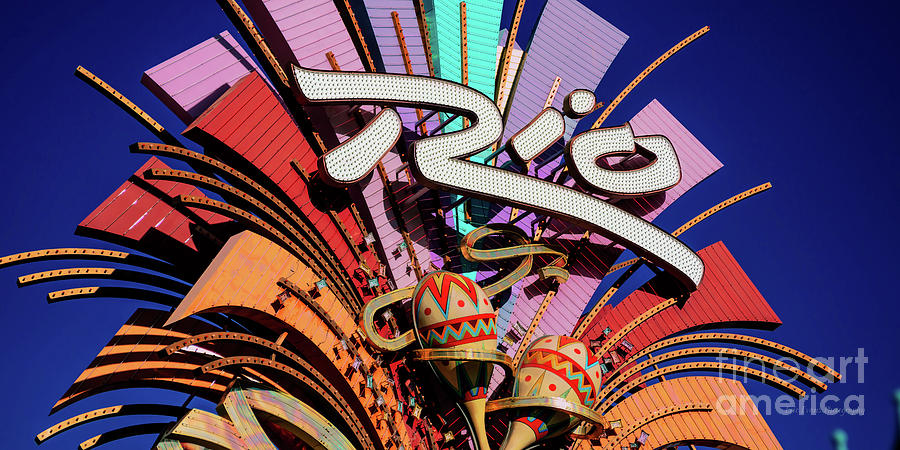 Rio Casino Neon Sign in the Day low angle Wide 2 to 1 Ratio Photograph by Aloha Art