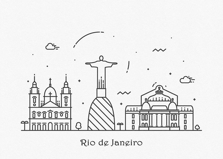 Rio de Janeiro Cityscape Travel Poster Drawing by Inspirowl Design