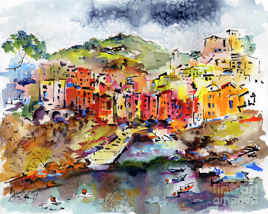 Riomaggiore Cinque Terre Italy Painting by Ginette Callaway