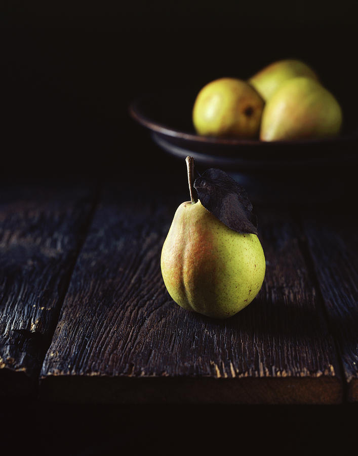 Pear Digital Art - Ripe Fresh Pear On Wooden Table by Diana Miller