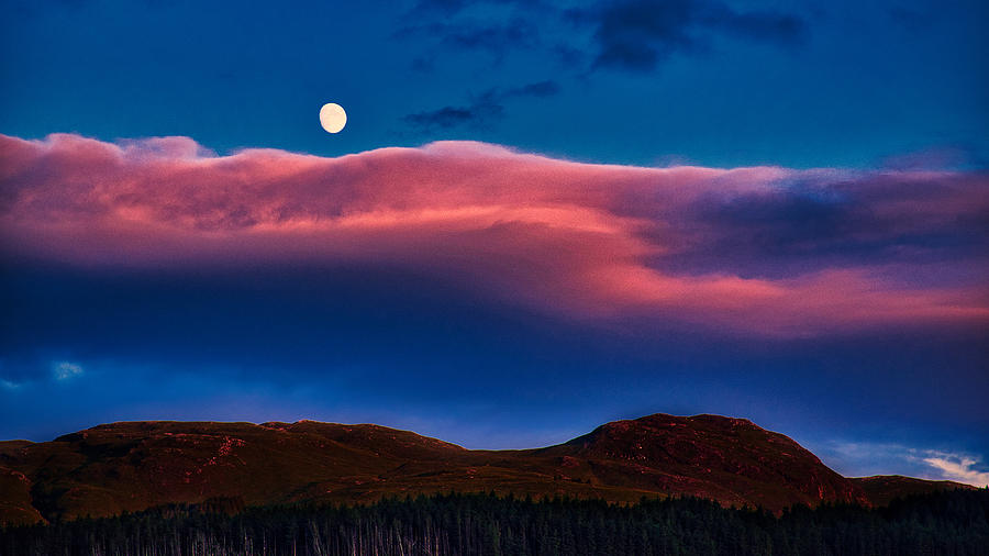 Sunset Photograph - Rising Moon at Dusk - Scotland by Stuart Litoff
