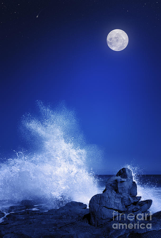Big Digital Art - Rising Moon Over Rocky Coastline At by Johan Swanepoel Big Digital Art - Rising Moon Over Rocky Coastline At by Johan Swanepoel