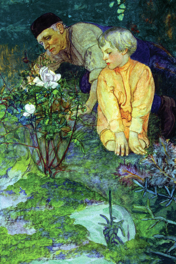 Rising vigorously out of the earth was a little rose bush Painting by Elizabeth Shippen Green