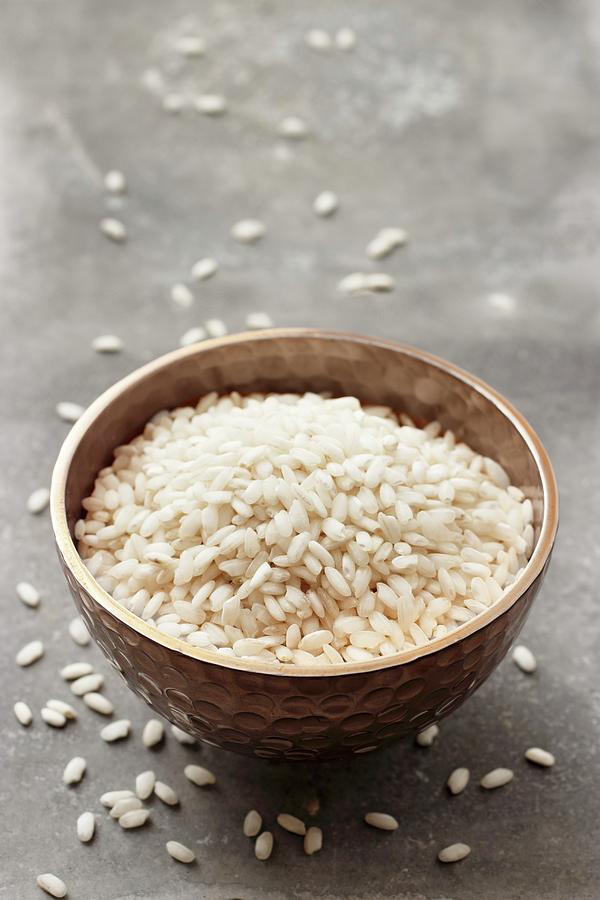 Risotto Rice In A Metal Bowl Photograph by Petr Gross