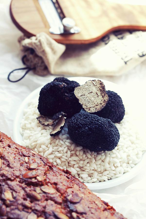 Risotto Rice With Black Truffles ingredients For Truffle Risotto Photograph by Joanna Ogorek