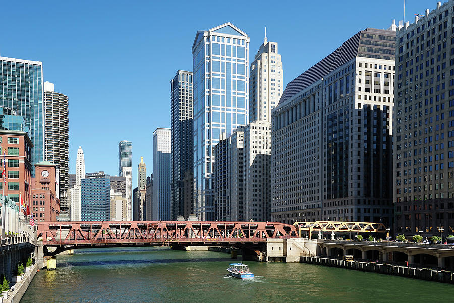 River & Rail Bridge, Chicago, Il Digital Art by Heeb Photos