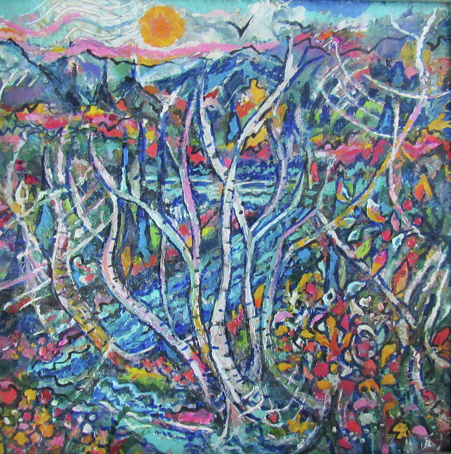 River Birches Painting by Jean Batzell Fitzgerald