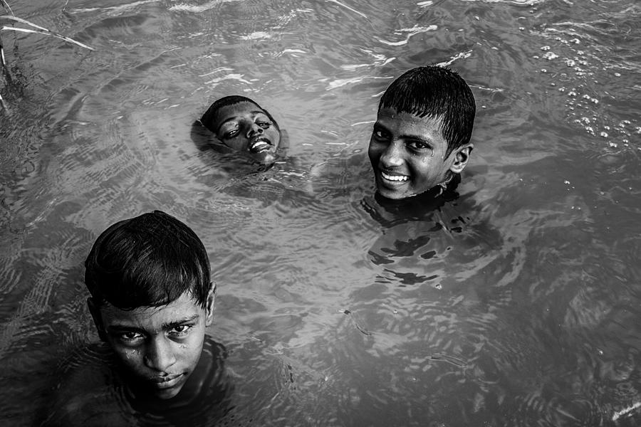 Black And White Photograph - River Boys by Shreenivas Yenni