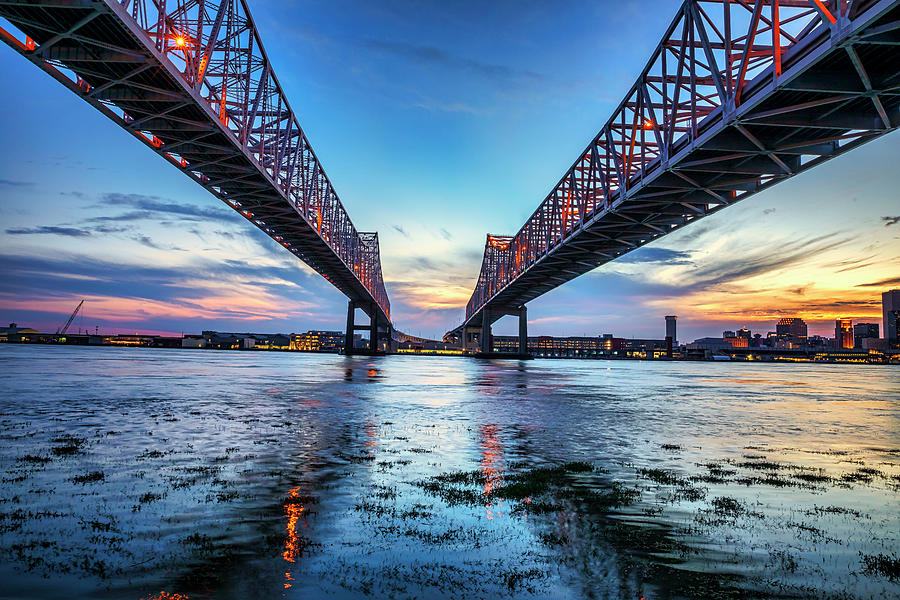 River & Bridges, New Orleans, La Digital Art by Claudia Uripos