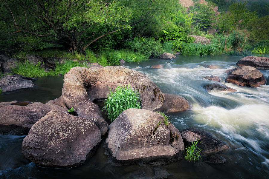 Spring Photograph - River Cascades At Summer Morning by Cavan Images