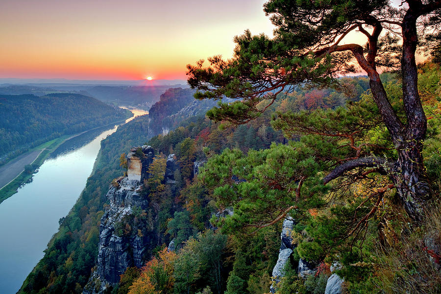 Fall Digital Art - River Elbe, Saxony, Germany by Reinhard Schmid
