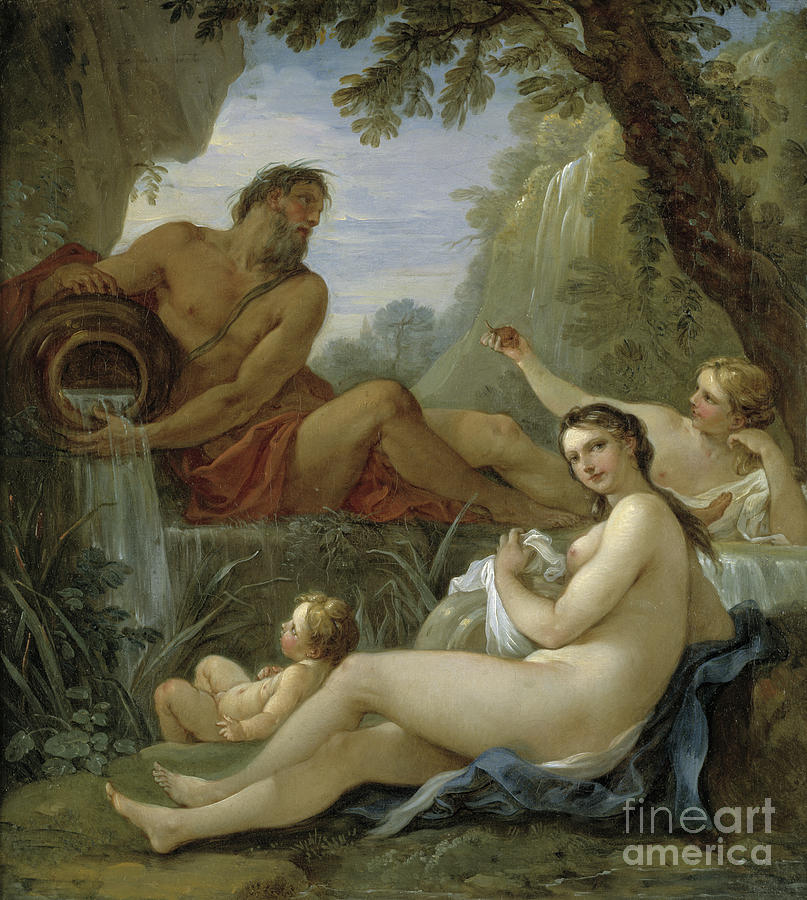 River god and Spring Nymph Painting by Charles Joseph Natoire