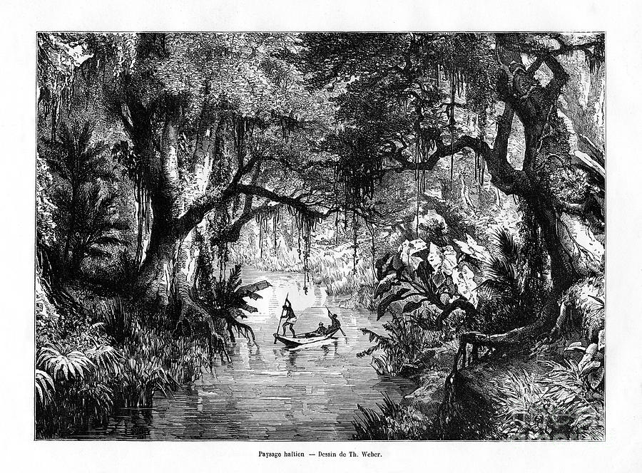 River In Haiti, 19th Century. Artist T Drawing by Print Collector