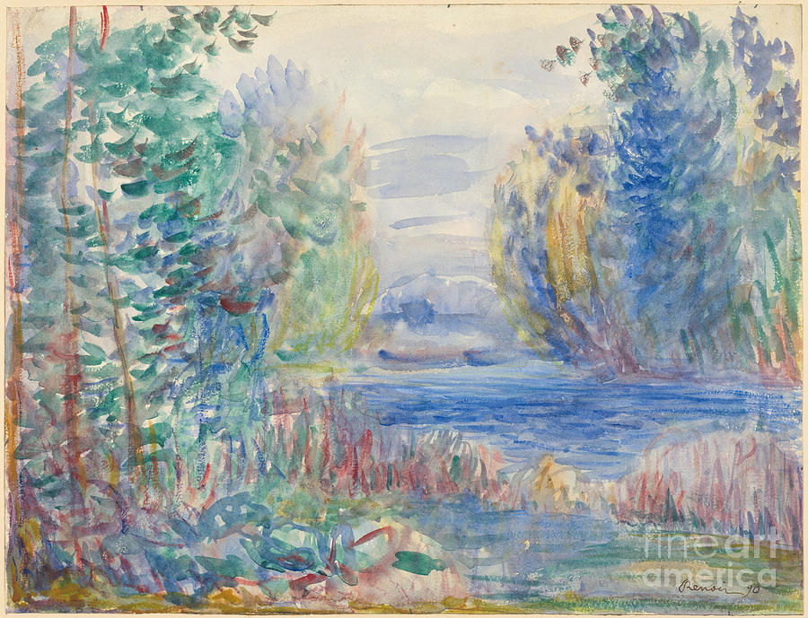 River Landscape, 1890. Artist Renoir Drawing by Heritage Images