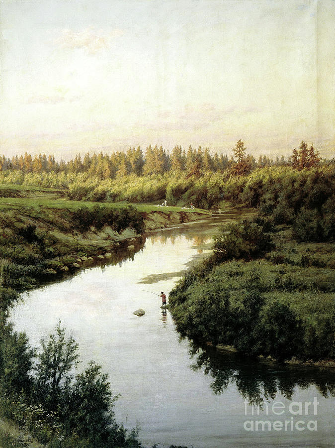 River Landscape. Artist Briullov, Pavel Drawing by Heritage Images