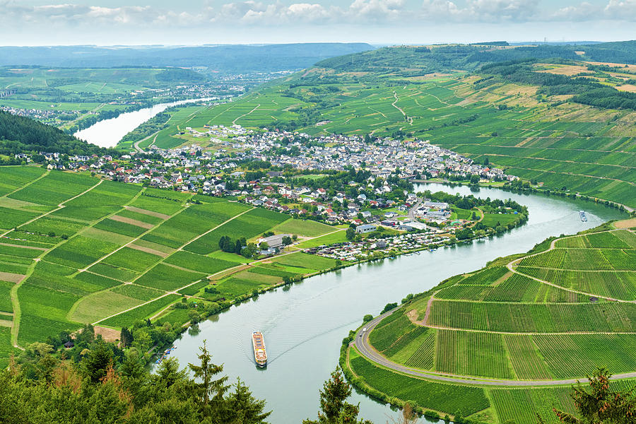 River Mosel with Ship and Vineyards in Germany Photograph by Matthias Hauser