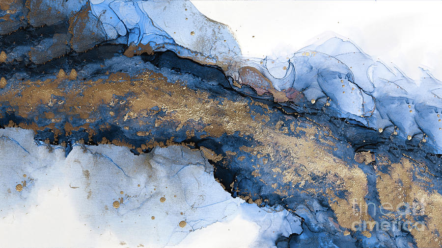 River of Blue and Gold Abstract Painting Painting by Alissa Beth Photography
