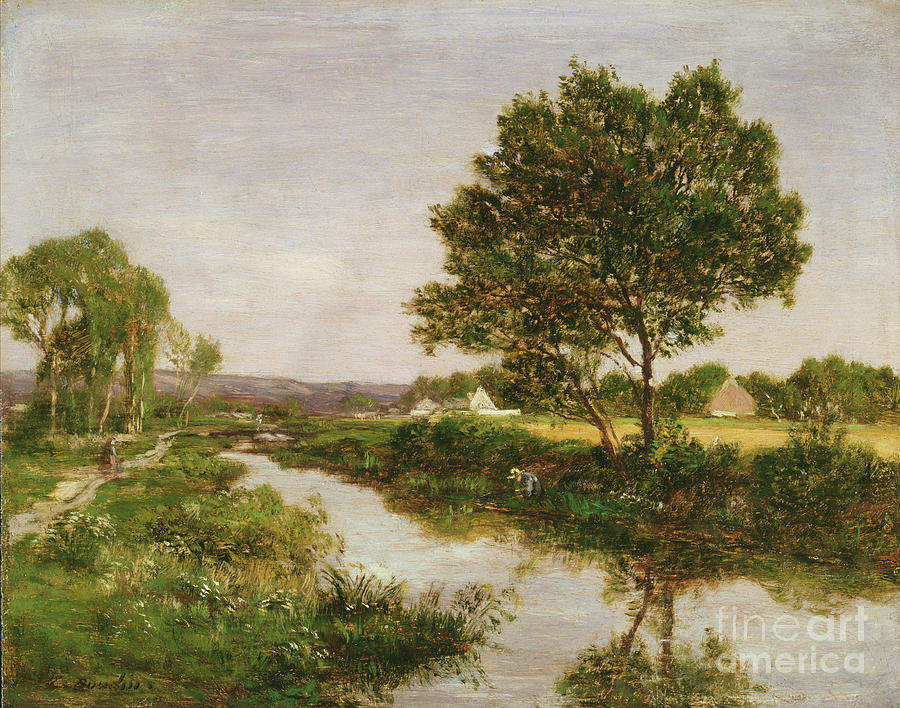 River On The Outskirts Of Quimper, 1854-57 Painting by Eugene Louis Boudin