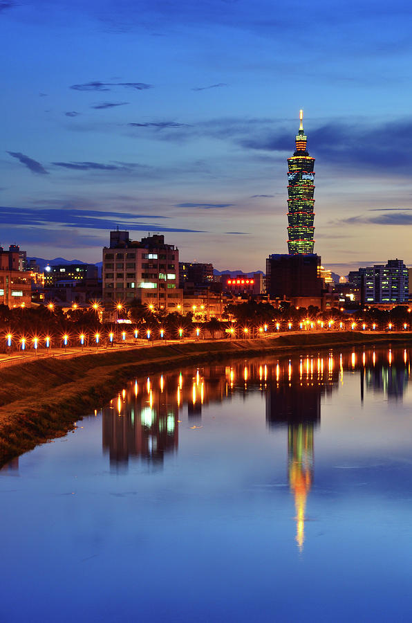 River Reflection Of Taipei In Blue Hour Photograph by Joyoyo Chen