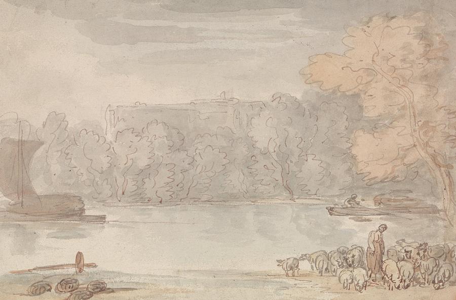 River Scene Drawing by Thomas Rowlandson