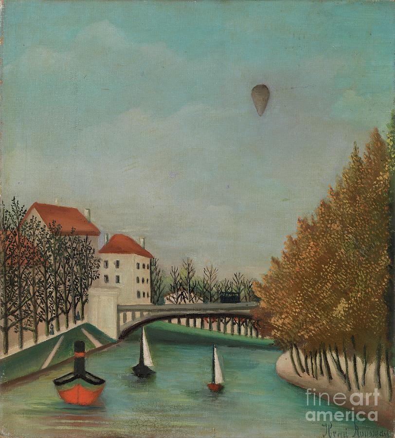River Scene With Balloon Painting by Henri J.f. Rousseau