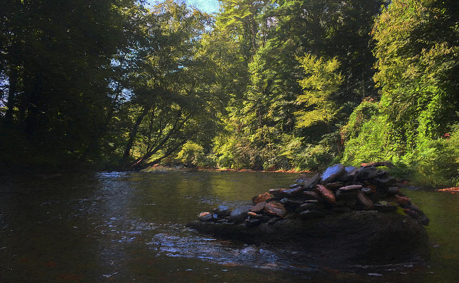 River Stone Pile on the Chattahoochee Digital Art by Daniel Eskridge