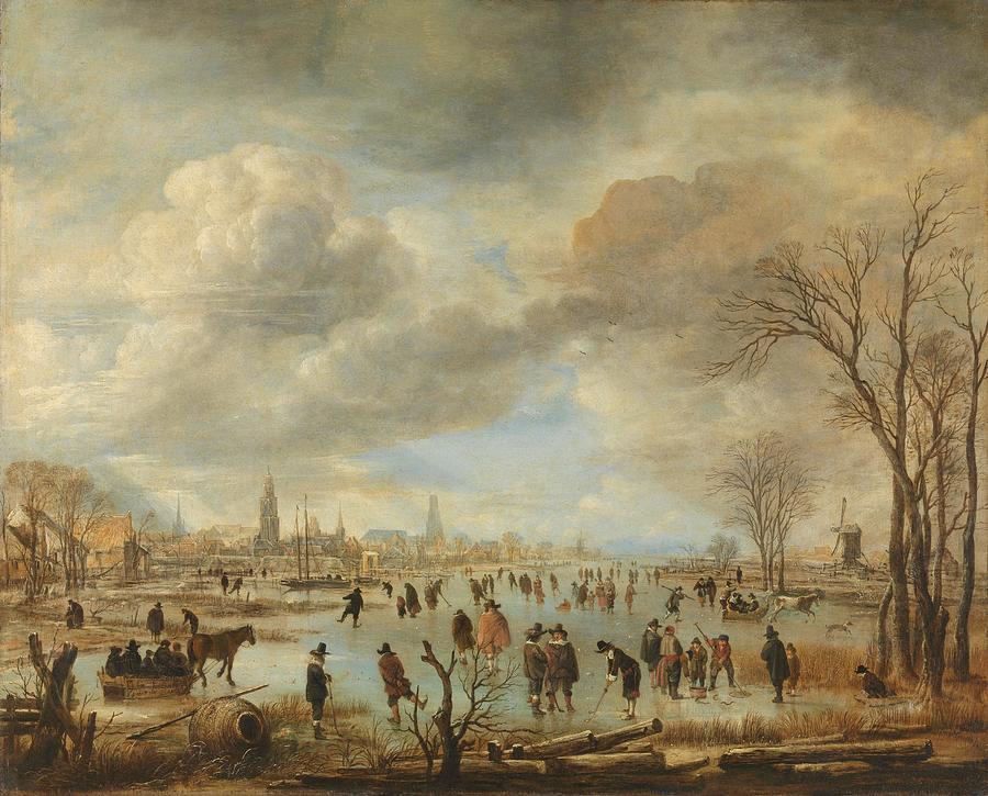 River View in Winter. Painting by Aert van der Neer