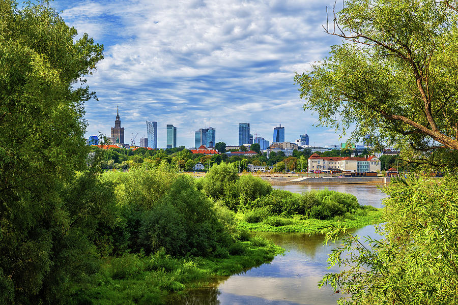 River View of Warsaw Skyline In Poland Photograph by Artur Bogacki