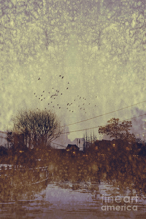 Sky Digital Art - River Village With Grunge by Tithi Luadthong Sky Digital Art - River Village With Grunge by Tithi Luadthong