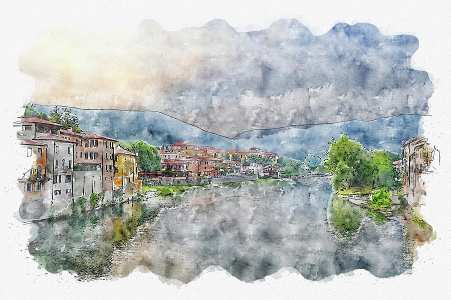 Architecture Digital Art - River #watercolor #sketch #river #house by TintoDesigns