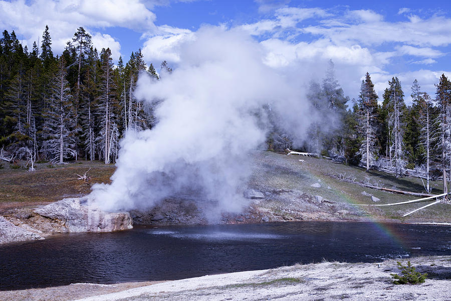 Riverside Geyser and Rainbow Photograph by Rick Pisio
