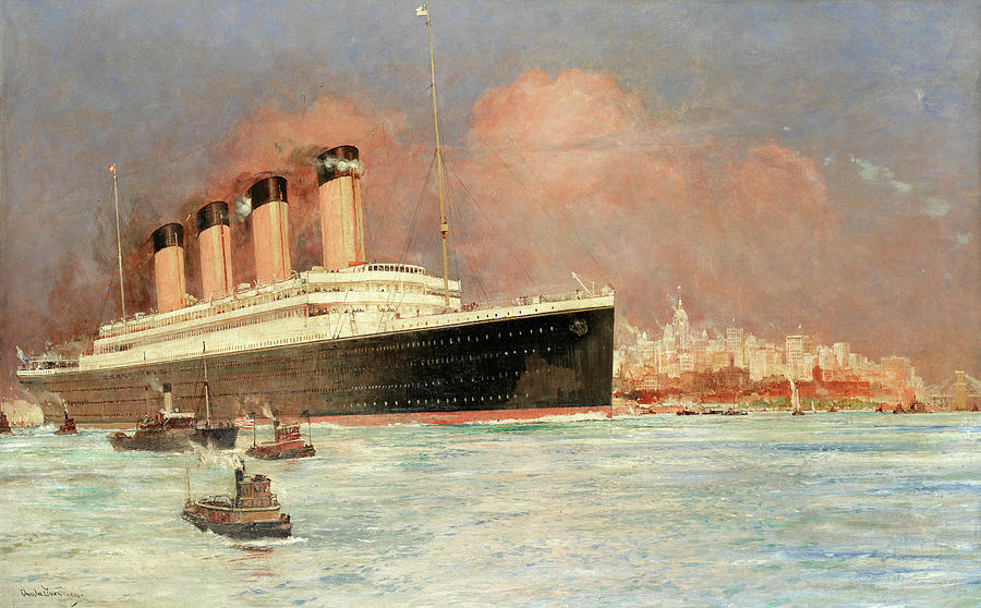 Rms Olympic Off New York Painting By Charles Edward Dixon