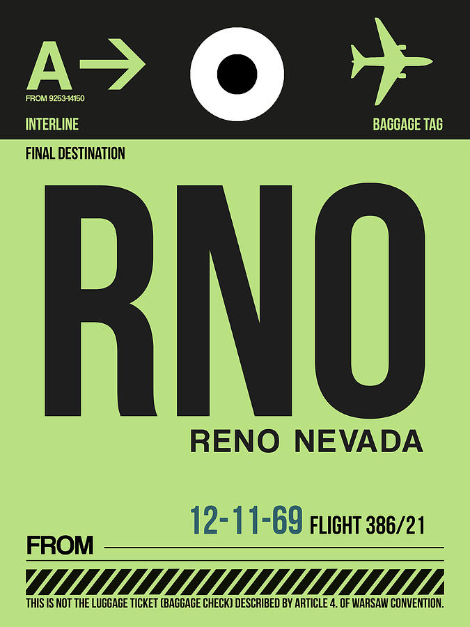 Reno Digital Art - RNO Reno Luggage Tag I by Naxart Studio