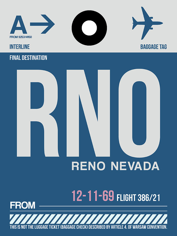 Reno Digital Art - RNO Reno Luggage Tag II by Naxart Studio