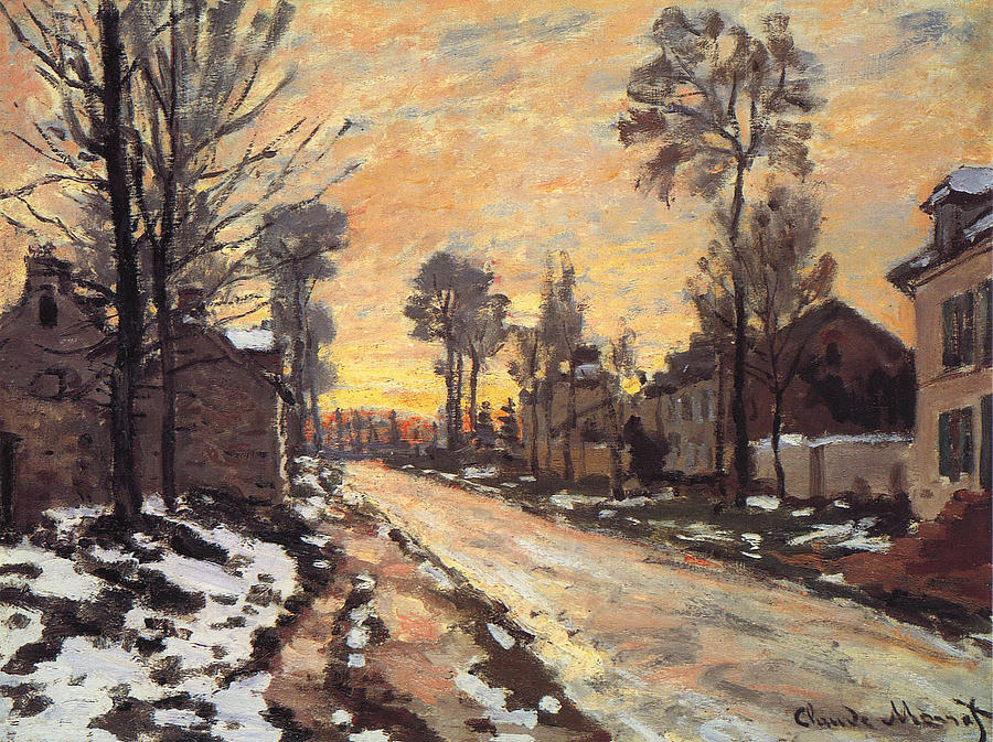 Road At Louveciennes, Melting Snow, Sunset, 1870 Painting
