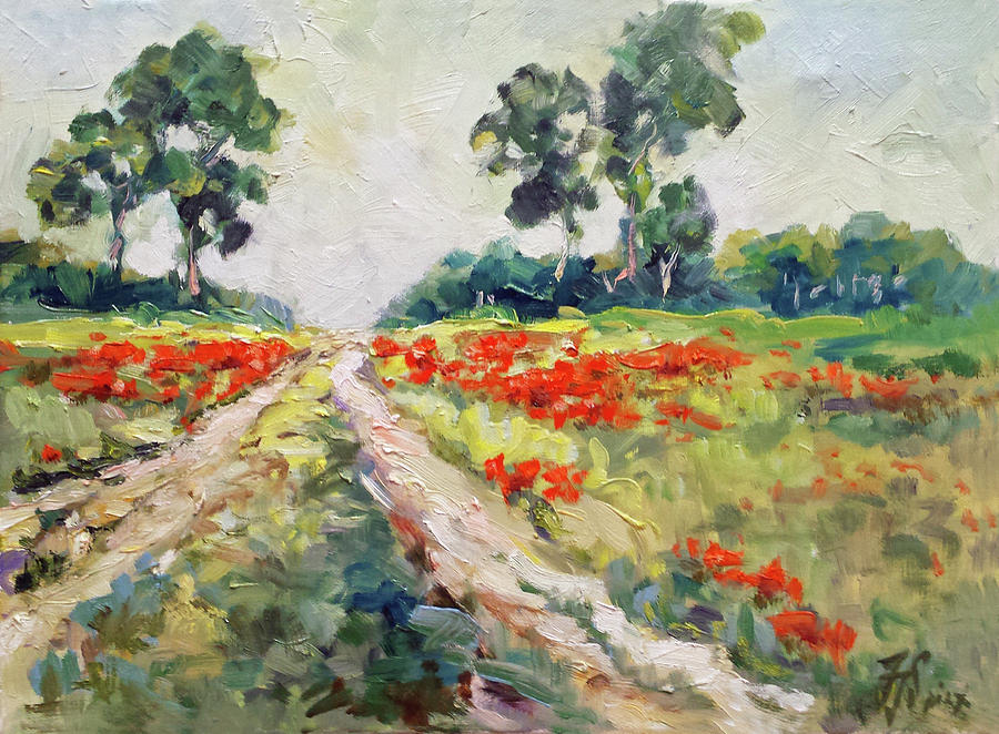 Road between fields Painting by Irek Szelag